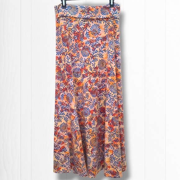 LuLaRoe Women's Pull On Orange/Blue Pattern Stretch Maxi Skirt Size Medium - Picture 3 of 6